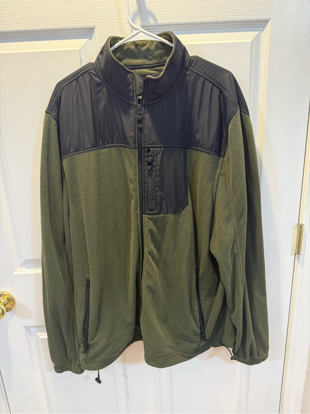 Men's Olive Green Fleece Jacket with Black Softshell Panels